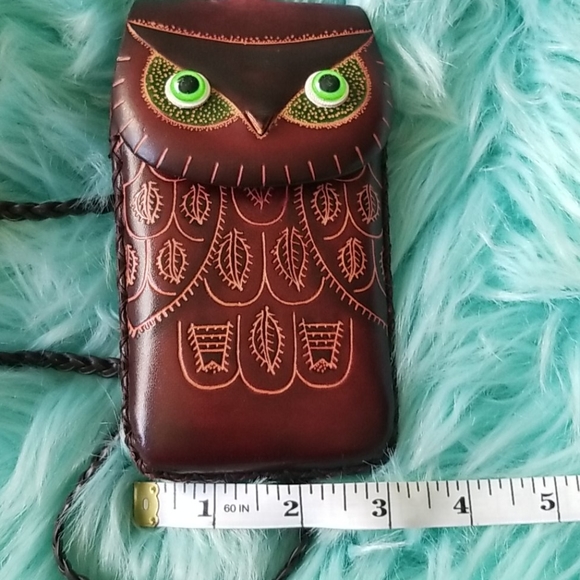 SOLD Leather Tooled Owl Case with Lanyard - Picture 7 of 7